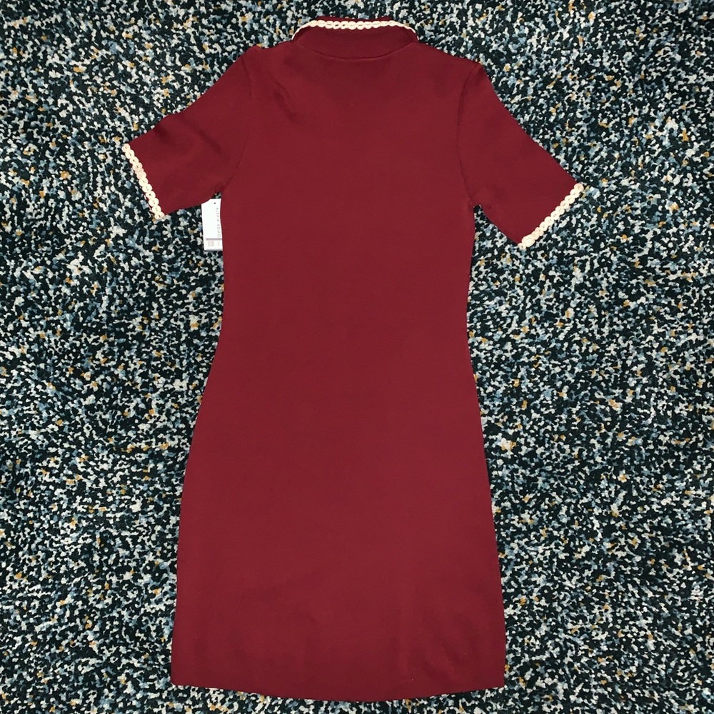 NWT Alexia Admor Burgundy Piper Short Sleeve Mod Shift Knit Dress with Piping - Picture 7 of 9